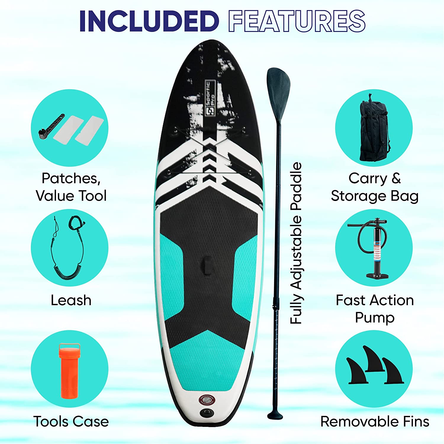 6In Rugged Double Layer Designed Surfboard Non Slip Deck Stable Triple Fins Adjustable Paddle Leash-1
