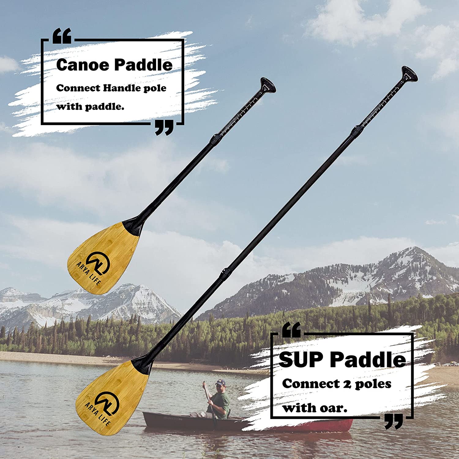 Arya Life Piece Stand Paddle Board Paddle Canoe Sup Paddle Fiberglass Blade Adjustable Carbon Fiber-1