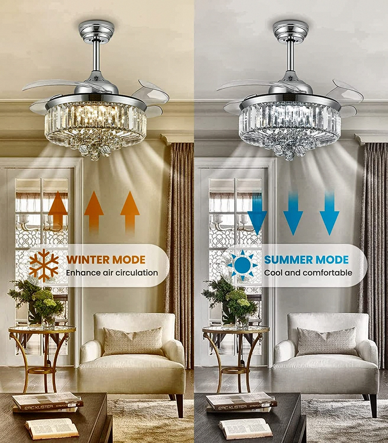 Inch Modern Chandelier Ceiling Fan Dimmable Adjustable Color 