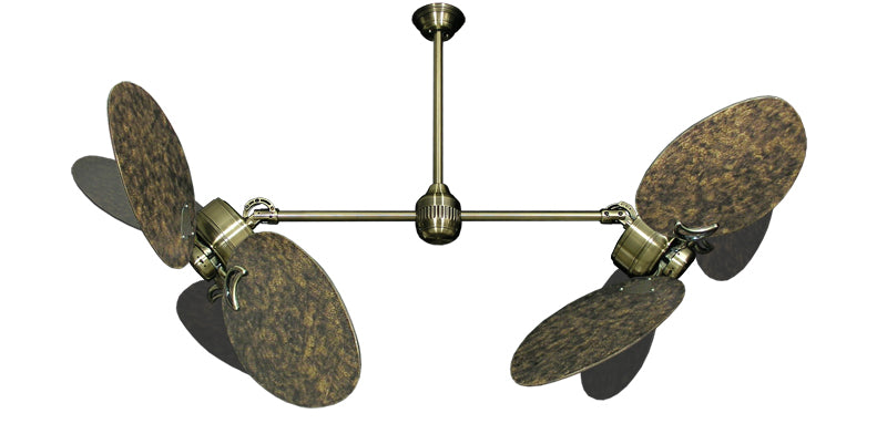 50 Inch Twin Star Iii Double Ceiling Fan - Large Oval Barcelona Blades, Antique Brass Motor Finish Cc-38716-0